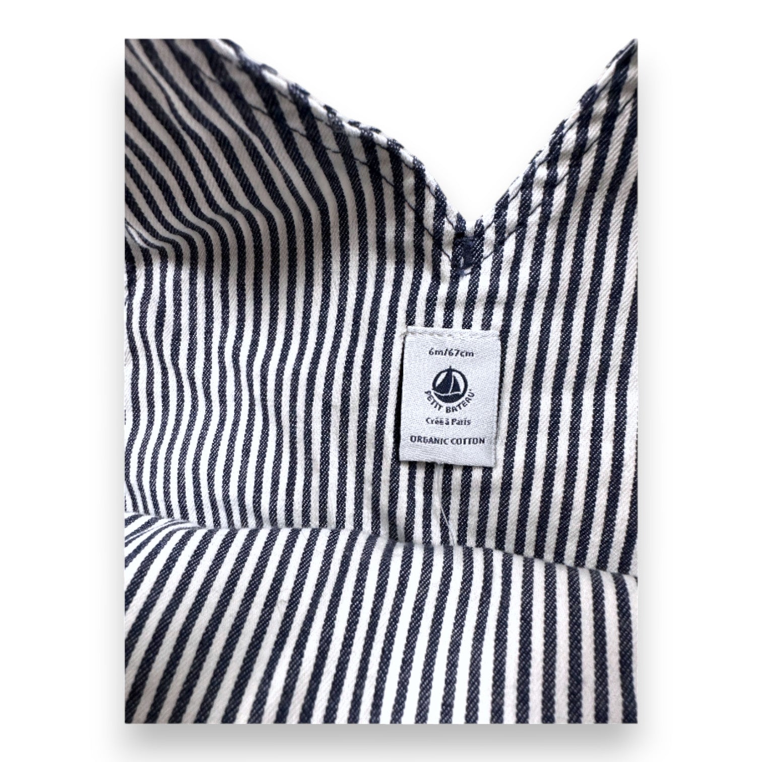 PETIT BATEAU - Salopette bleue et blanche à rayures - 6 mois