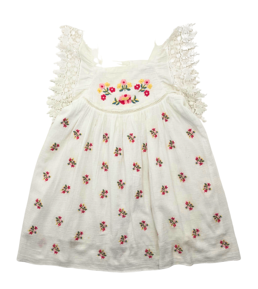 LOUISE MISHA - Robe blanche brodée fleurs - 7 ans