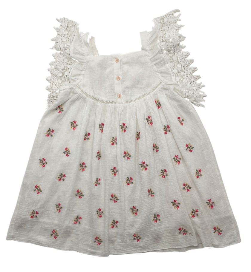 LOUISE MISHA - Robe blanche brodée fleurs - 7 ans