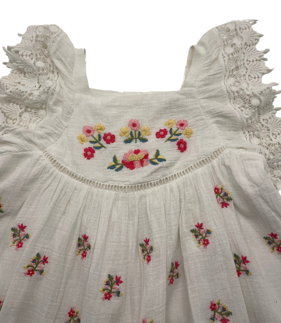 LOUISE MISHA - Robe blanche brodée fleurs - 7 ans