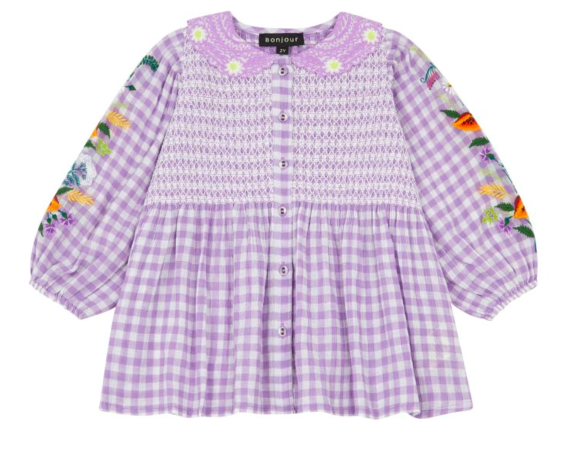 BONJOUR - Blouse Brodée mauve - 8 ans