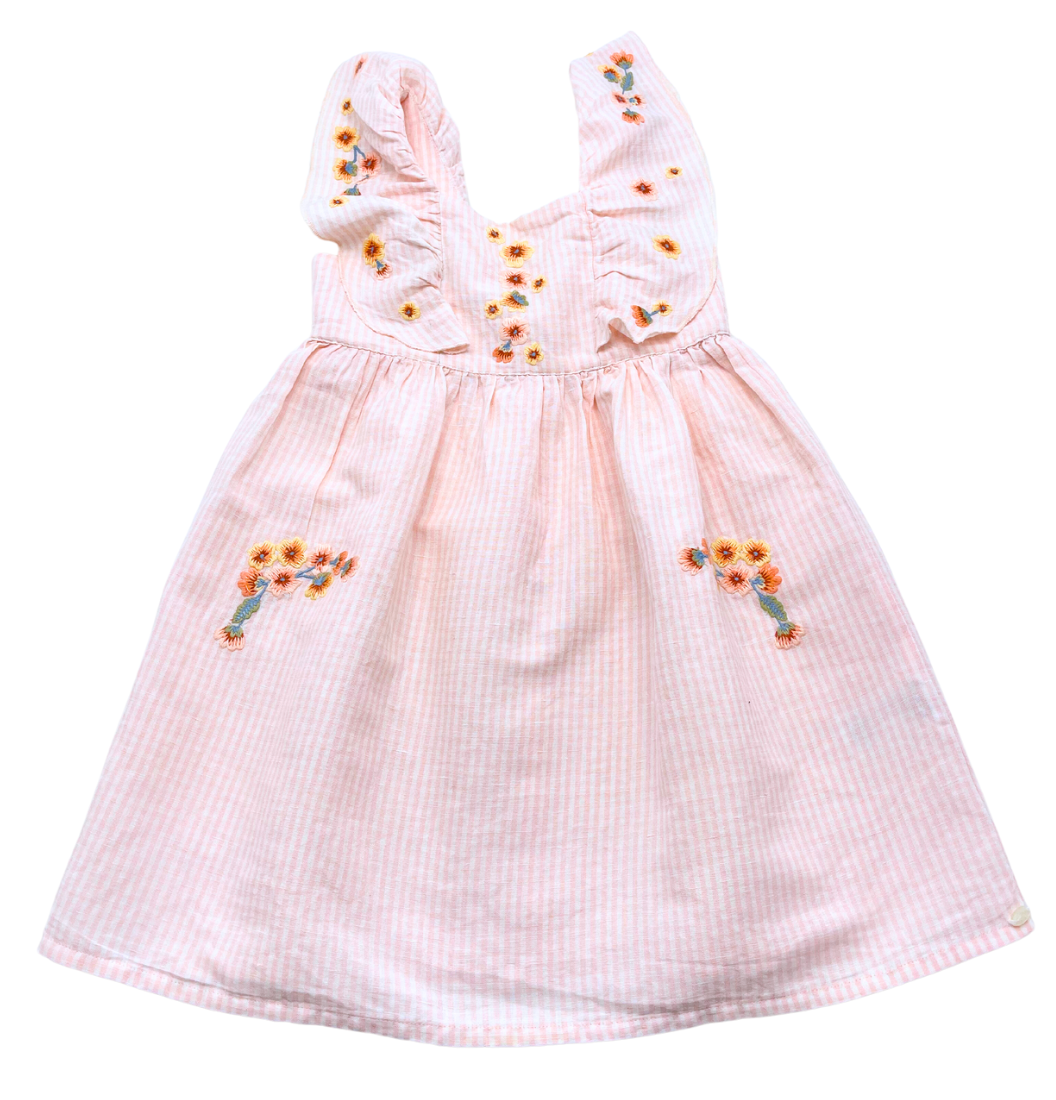 TARTINE & CHOCOLAT - Robe en lin brodée rose - 8 ans