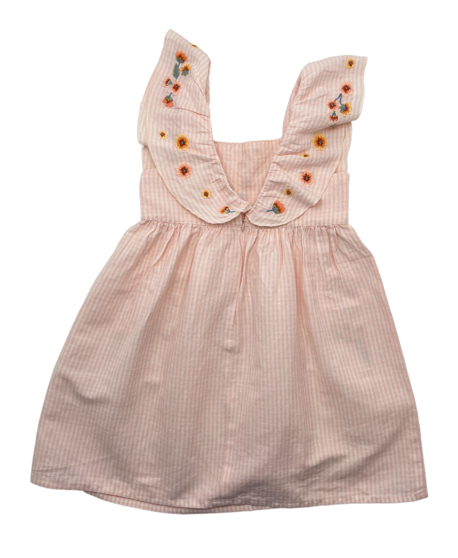 TARTINE & CHOCOLAT - Robe en lin brodée rose - 8 ans