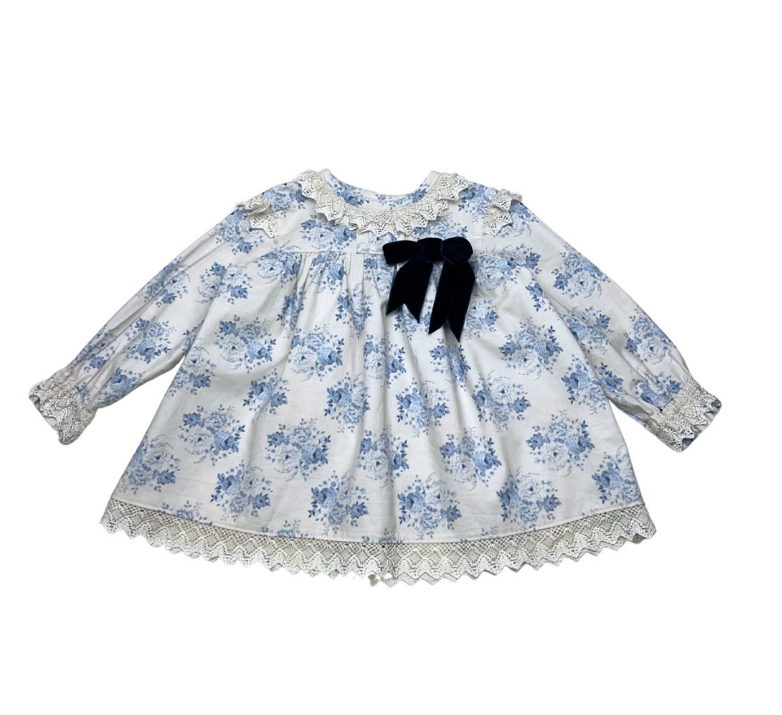 PICCOLO - Robe blanche à fleurs bleues et dentelle - 3 ans