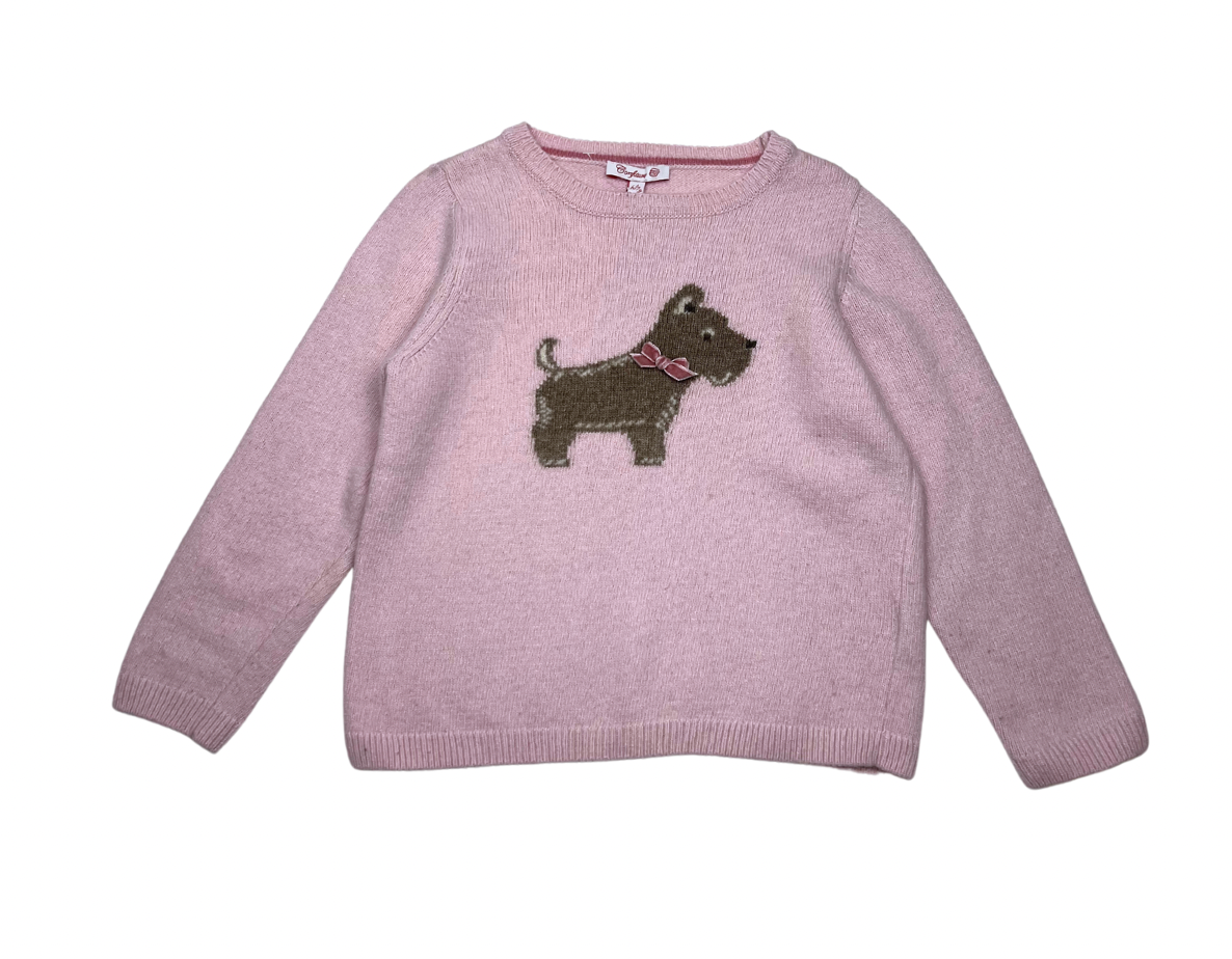 CONFITURE - Pull rose avec chien cachemire & laine - 6/7 ans