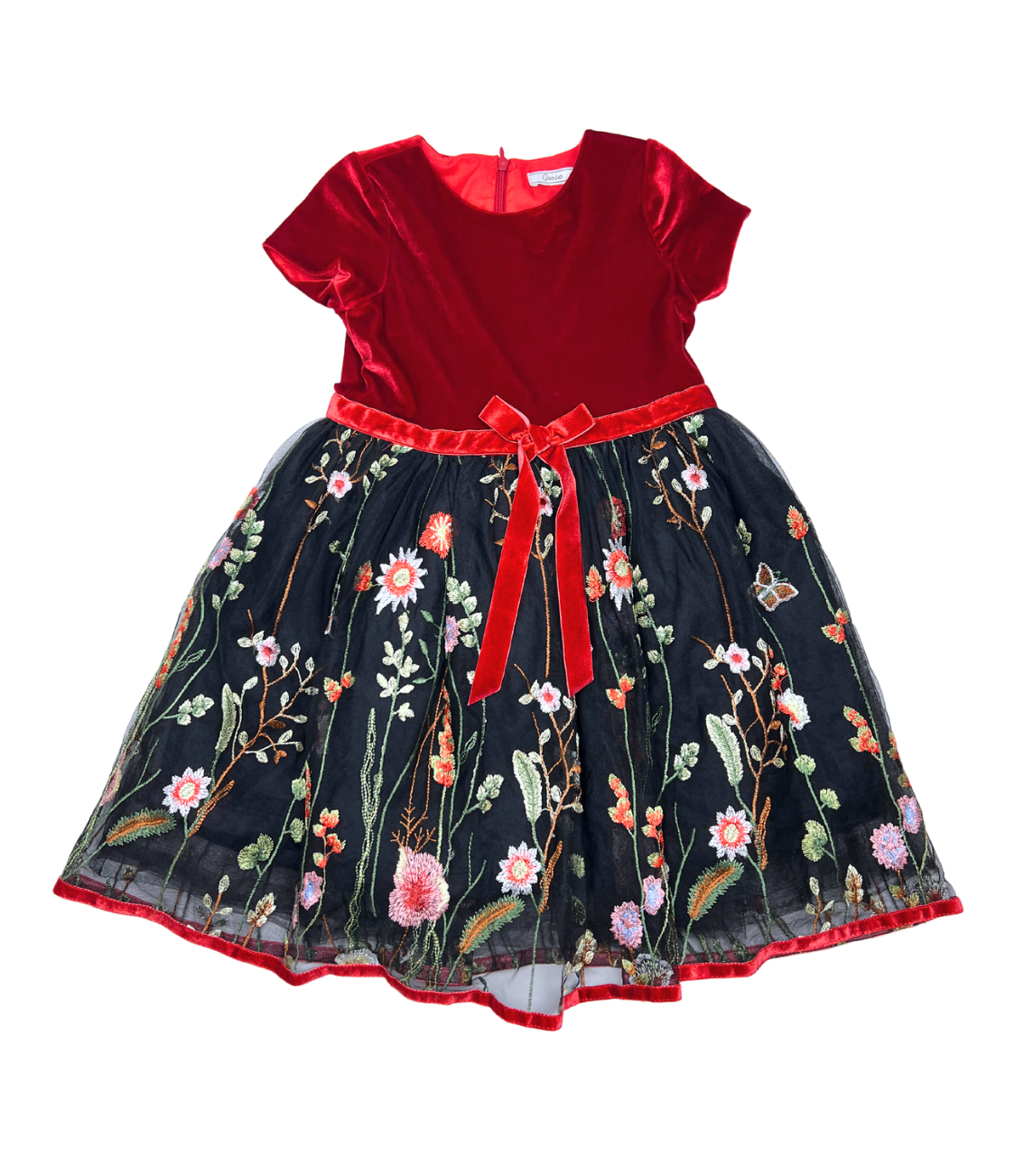 GOOSE - Robe velours et tulle à broderies fleurs - 3/4 ans