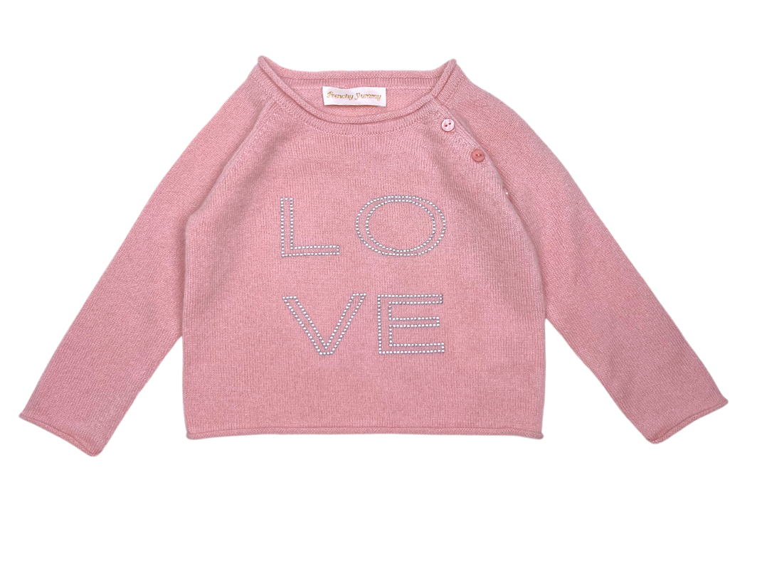 FRENCHY YUMMY - Pull en cachemire rose avec swarovski "love" - 6 mois