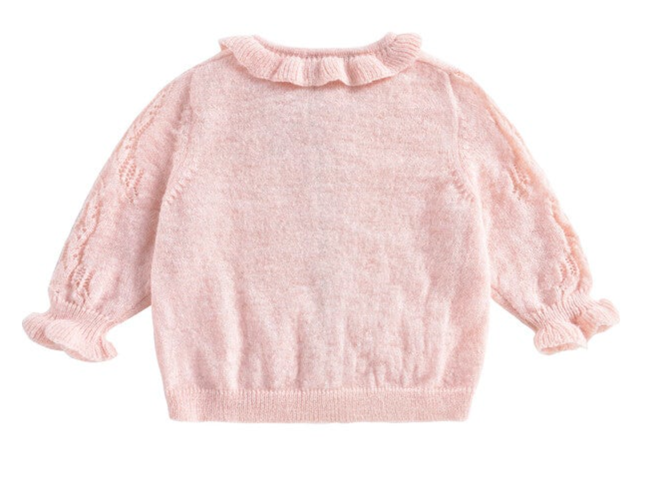 LOUISE MISHA - Cardigan rose poudre à volants et détails or - 6 mois