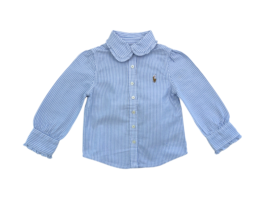 RALPH LAUREN - Chemise bleue rayée - 2 ans