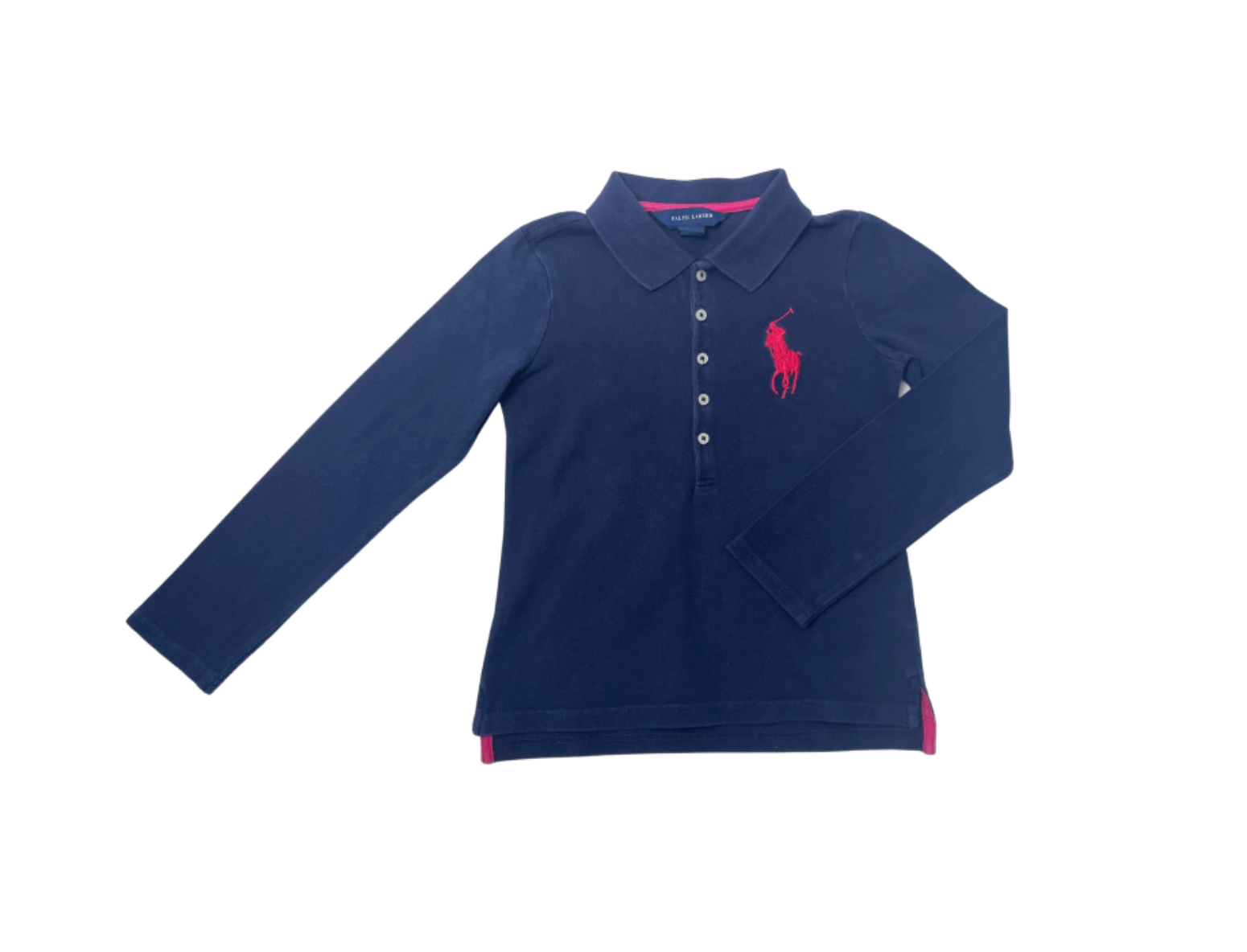 RALPH LAUREN - Polo manches longues bleu marine - 7 ans