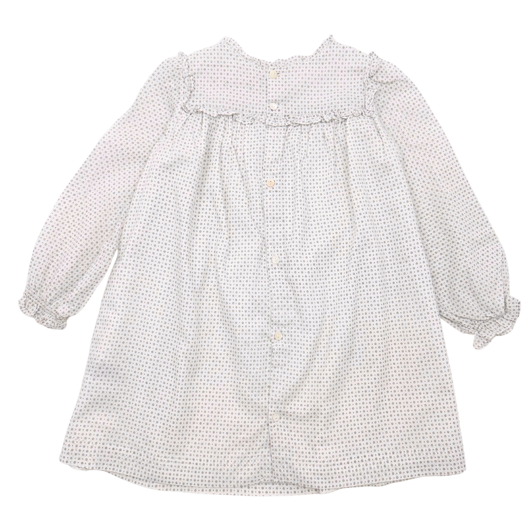 BONPOINT - Robe blanche à pois gris - 3 ans