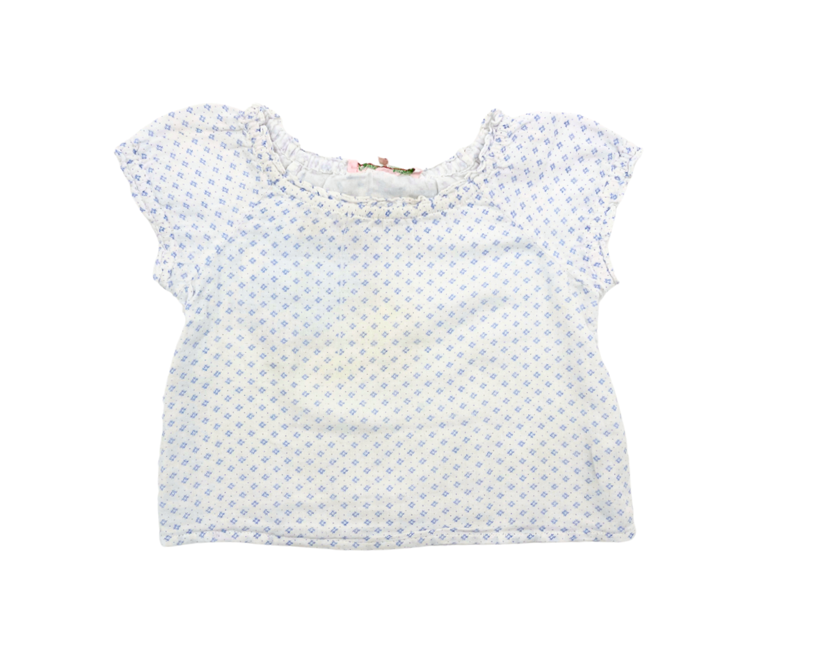 BONPOINT - Blouse blanche motifs bleus - 3 mois