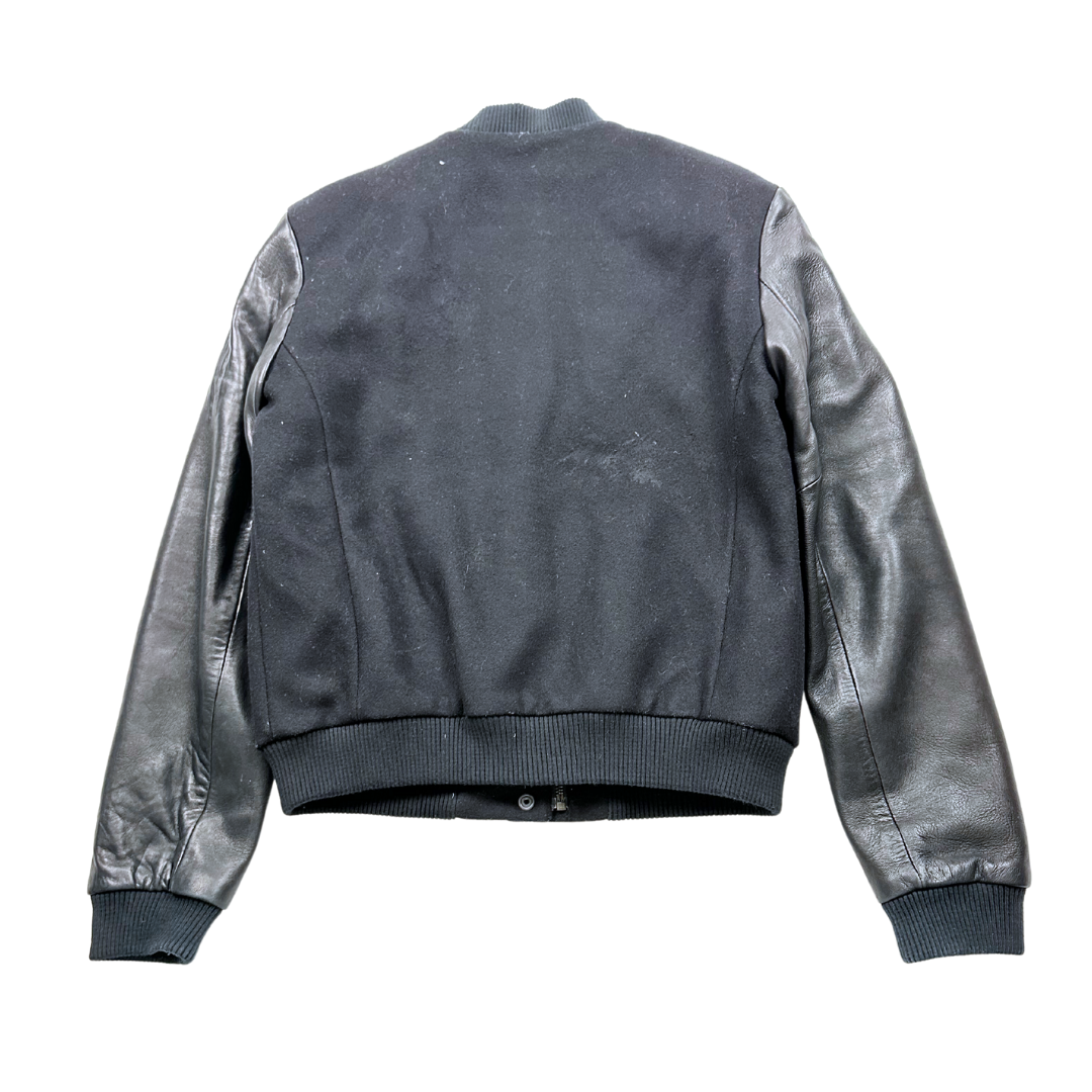 BONPOINT - Veste Bomber noire en laine et cuir - 14 ans