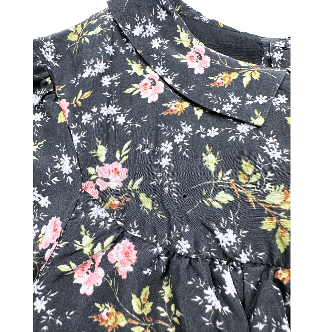 BONPOINT - Robe noire à fleurs - 10 ans