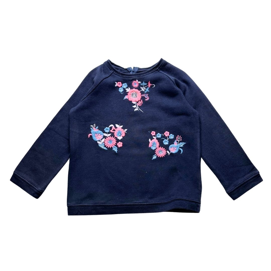 LOUISE MISHA - Sweat bleu marine avec fleurs brodés - 4 ans