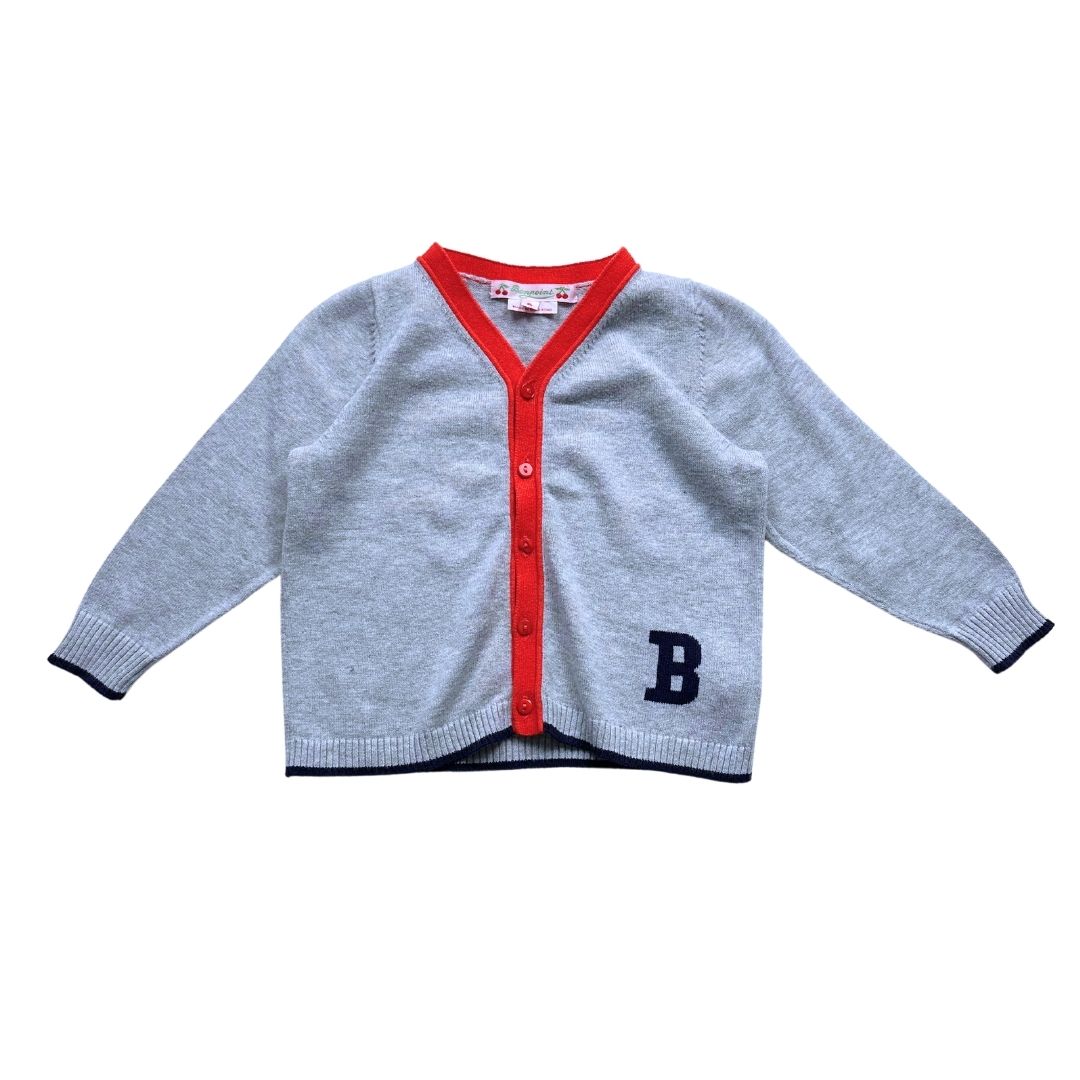 BONPOINT - Cardigan gris bleu et orange - 2 ans