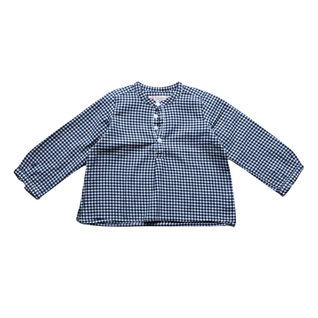 BONPOINT - Chemise à carreaux bleue et blanche - 18 mois