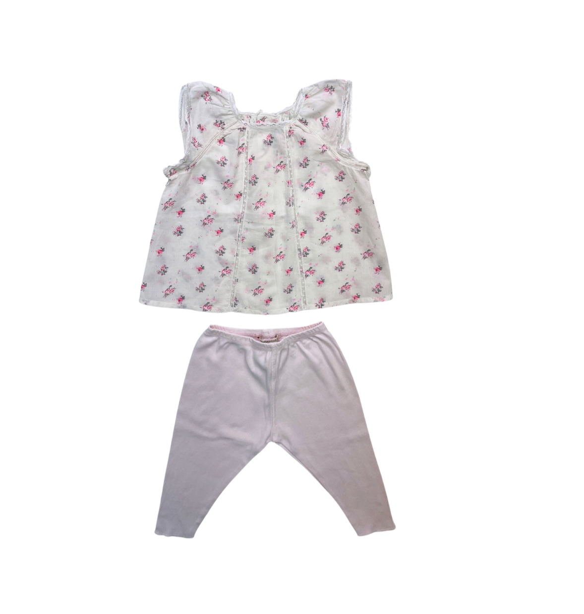 BONPOINT - Ensemble blouse à fleurs et legging rose - 6 mois