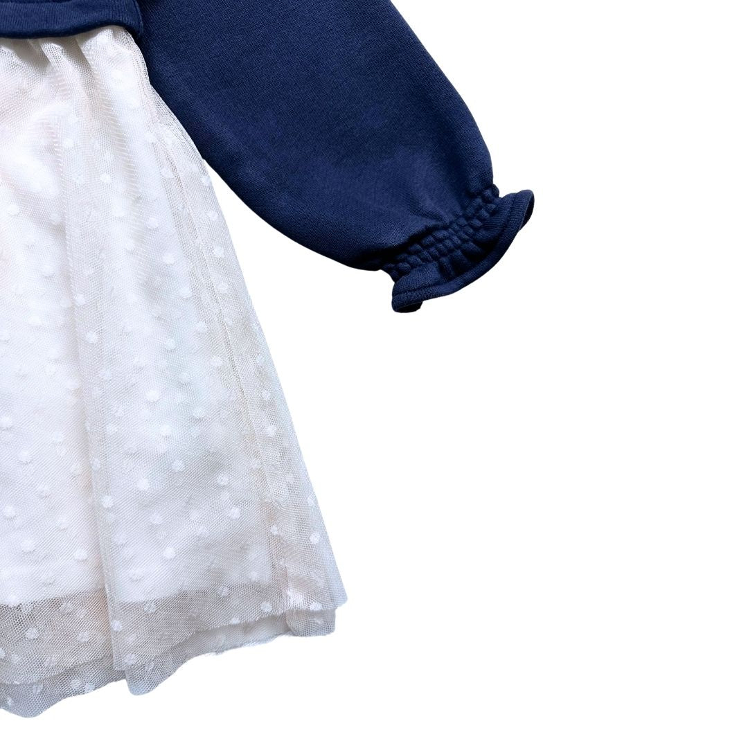 LITTLE MARC JACONS - Robe bleu marine avec fleurs dorés et tulle crème - 3 ans