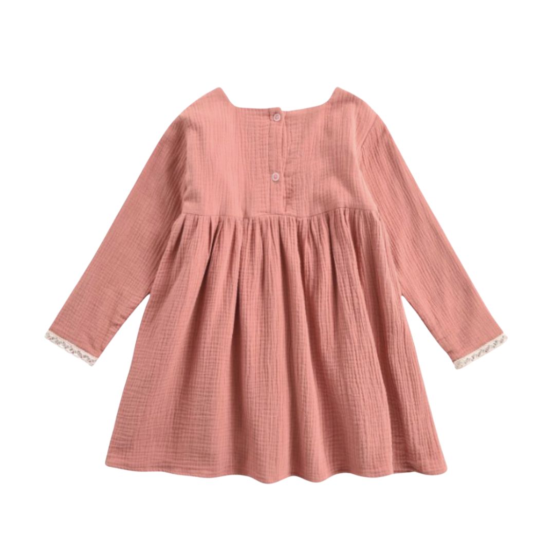 LOUISE MISHA - Robe rose manches longues à broderies et velours - 6 ans