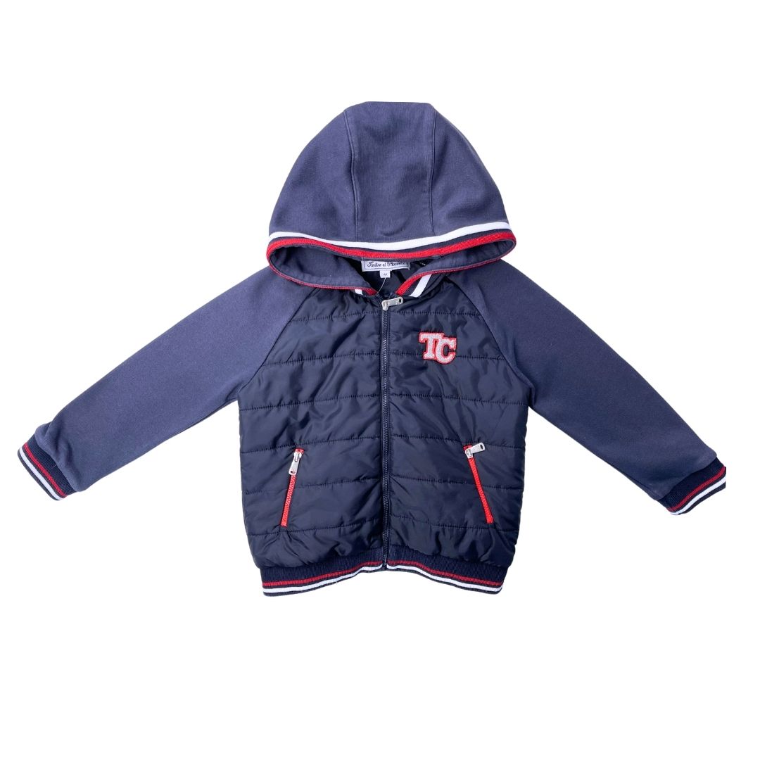 TARTINE & CHOCOLAT - Gilet à capuche bi-matière bleu marine - 4 ans