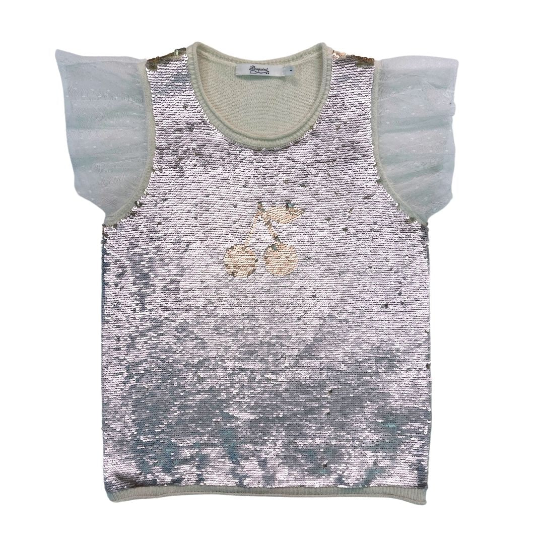 BONPOINT - Top effet pull beige à sequins reversibles - 8 ans