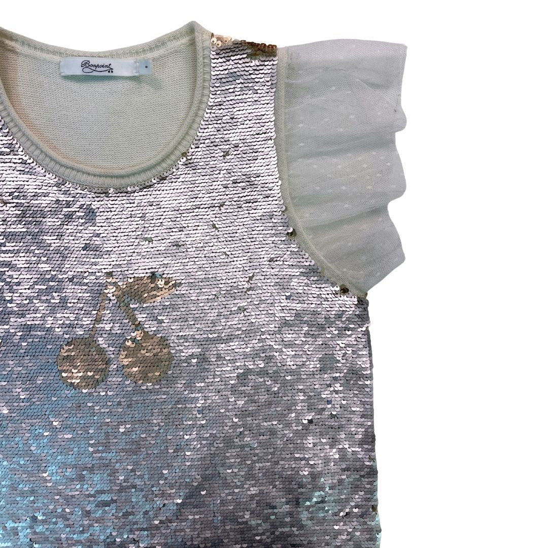 BONPOINT - Top effet pull beige à sequins reversibles - 8 ans