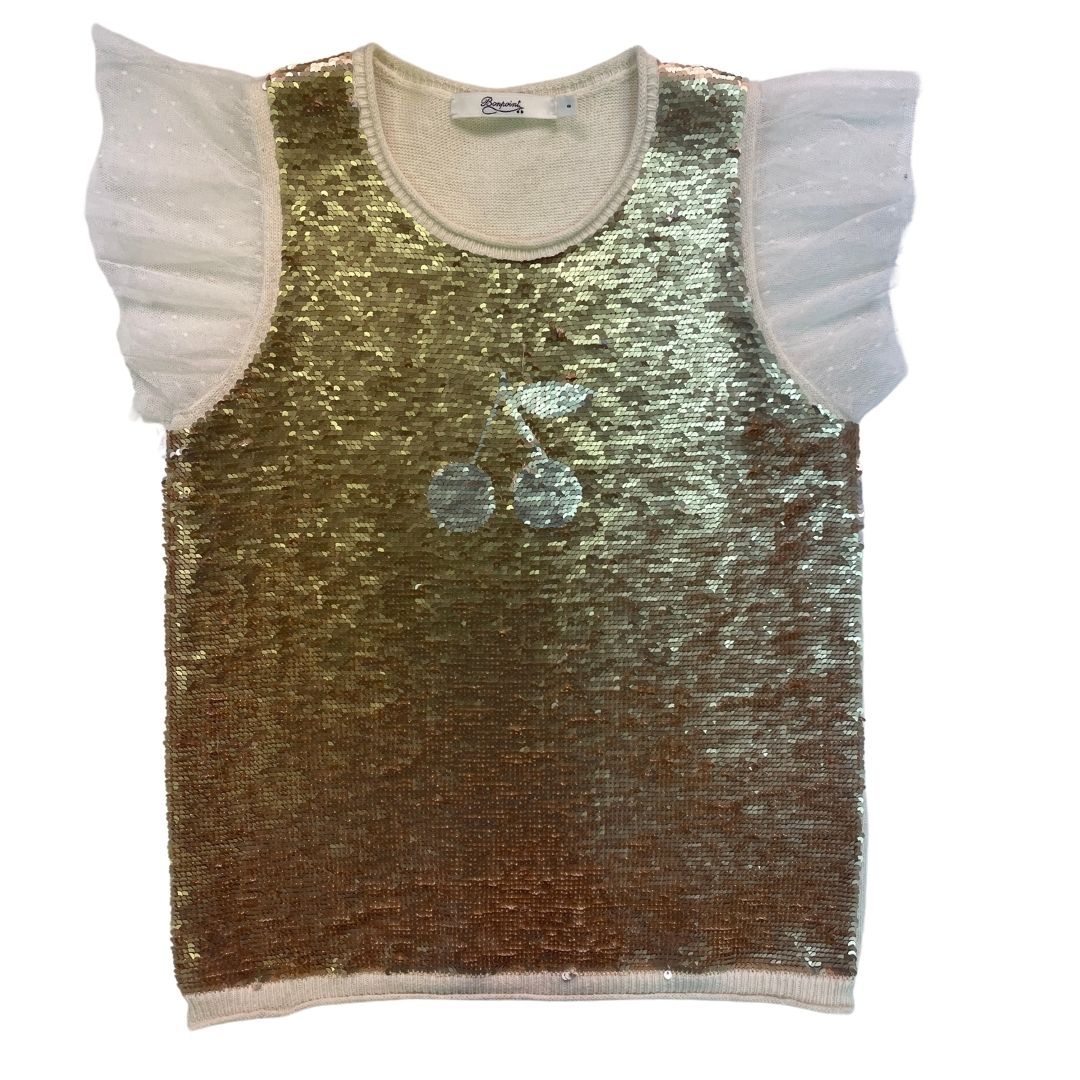 BONPOINT - Top effet pull beige à sequins reversibles - 8 ans