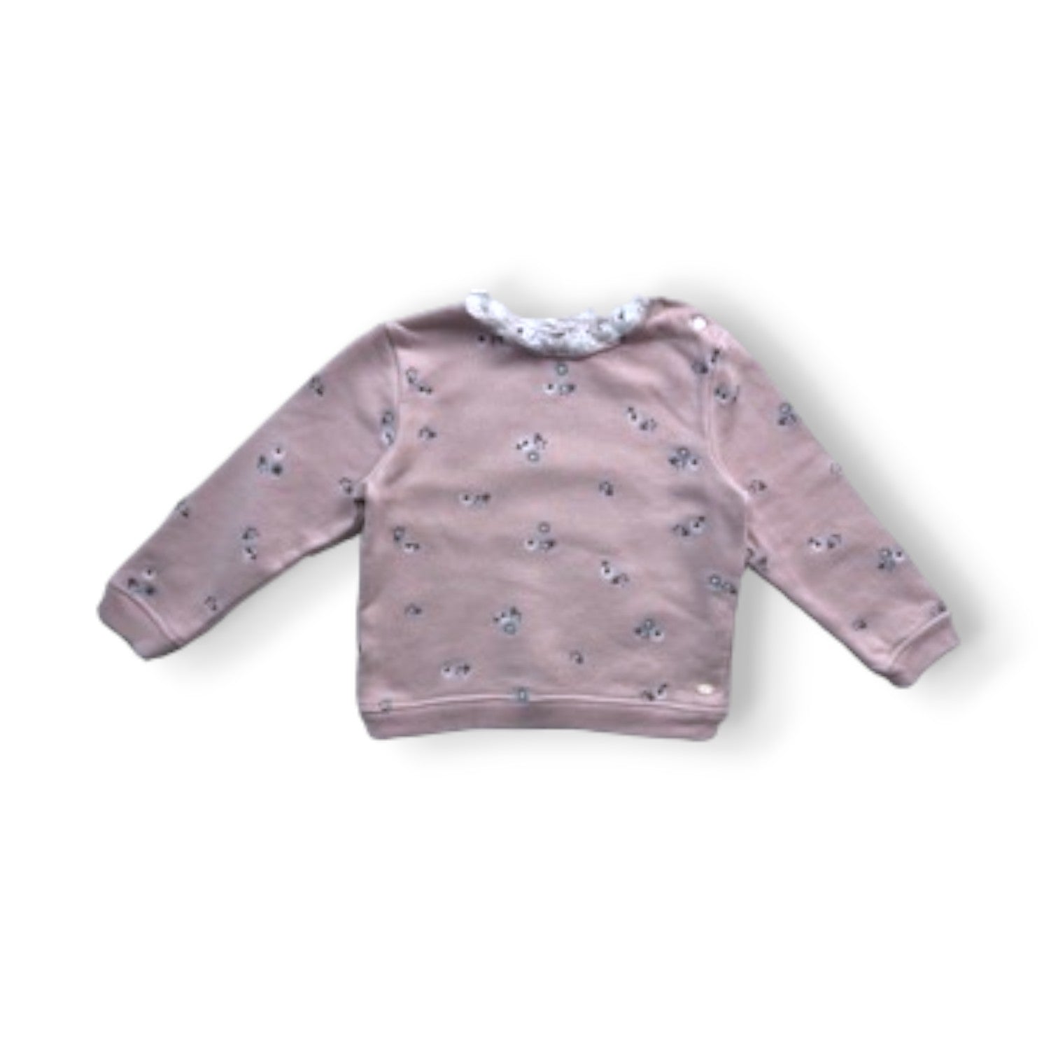 TARTINE & CHOCOLAT - Sweat rose à fleurs brodées col dentelle - 3 ans