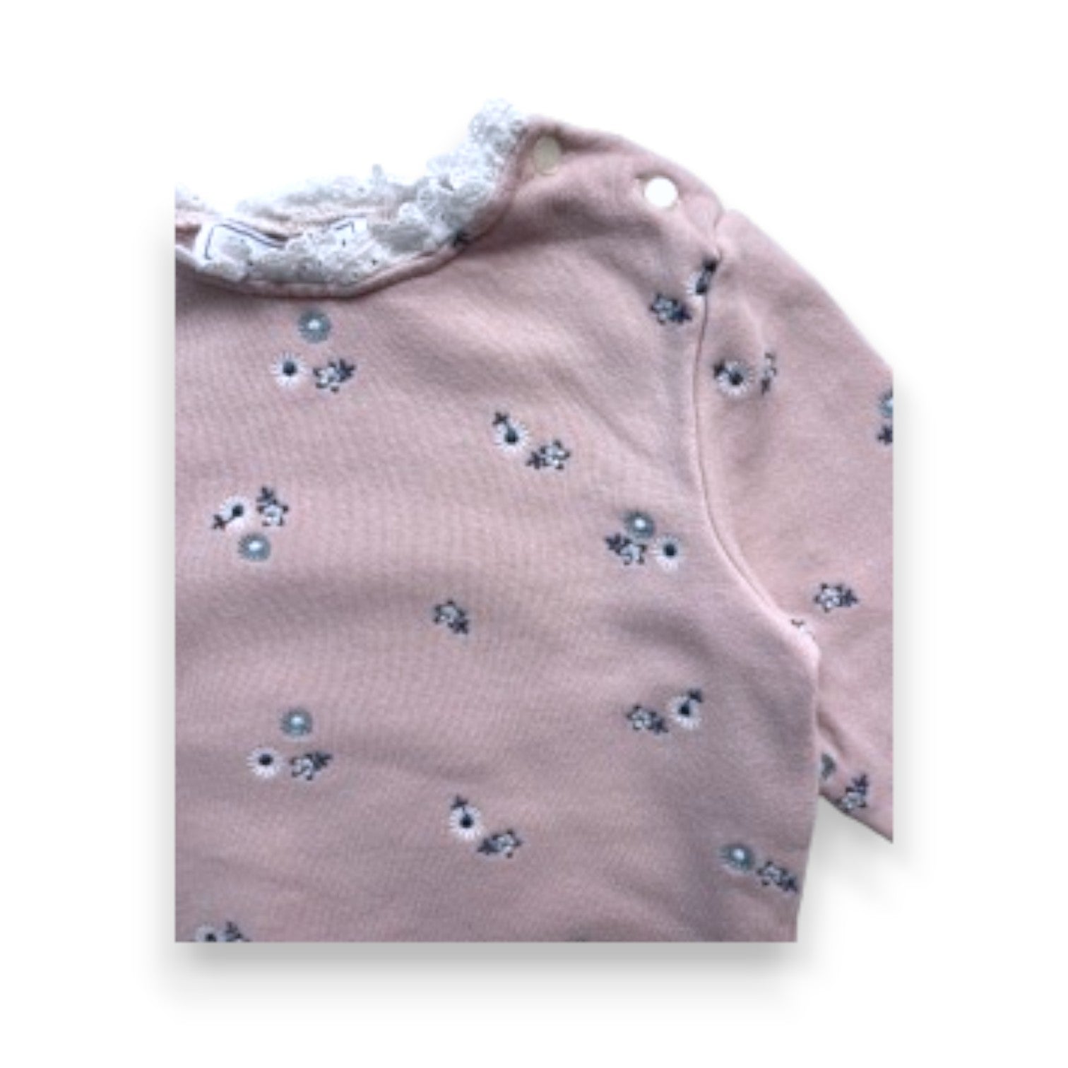 TARTINE & CHOCOLAT - Sweat rose à fleurs brodées col dentelle - 3 ans