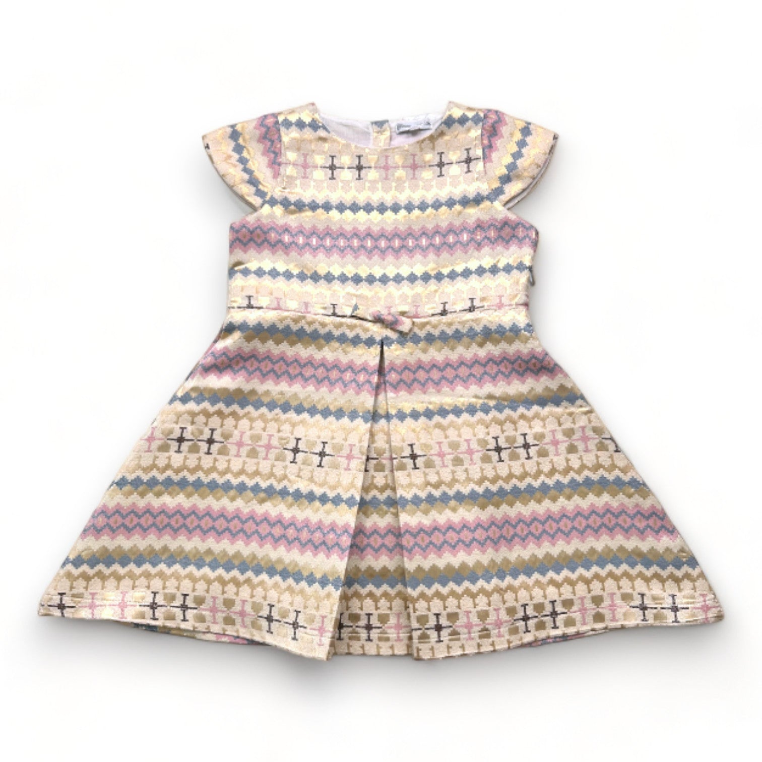 BLEU COMME GRIS - Robe dorée à motifs bleu et rose neuve - 4 ans