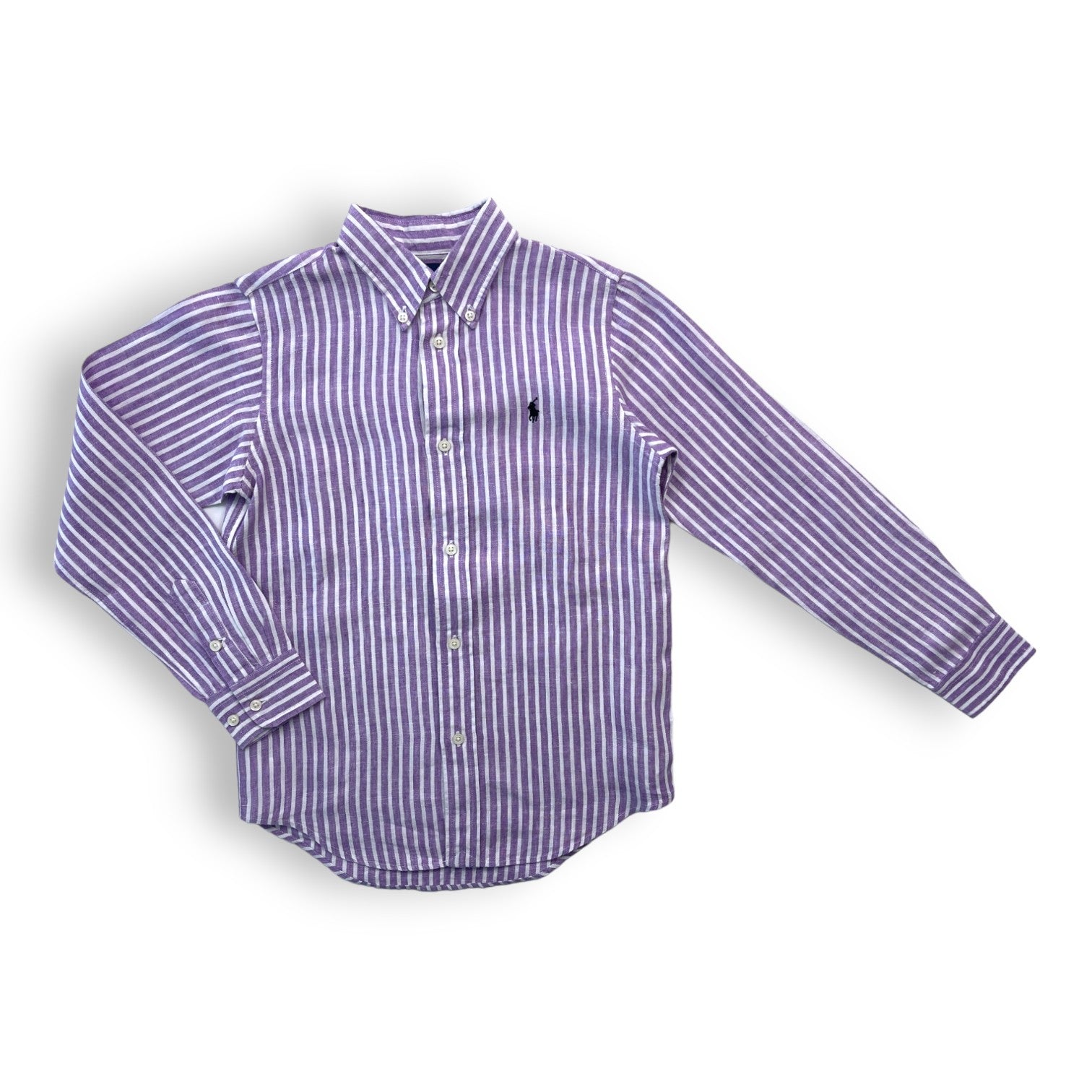 RALPH LAUREN - Chemise en lin rayée violette - 7 ans