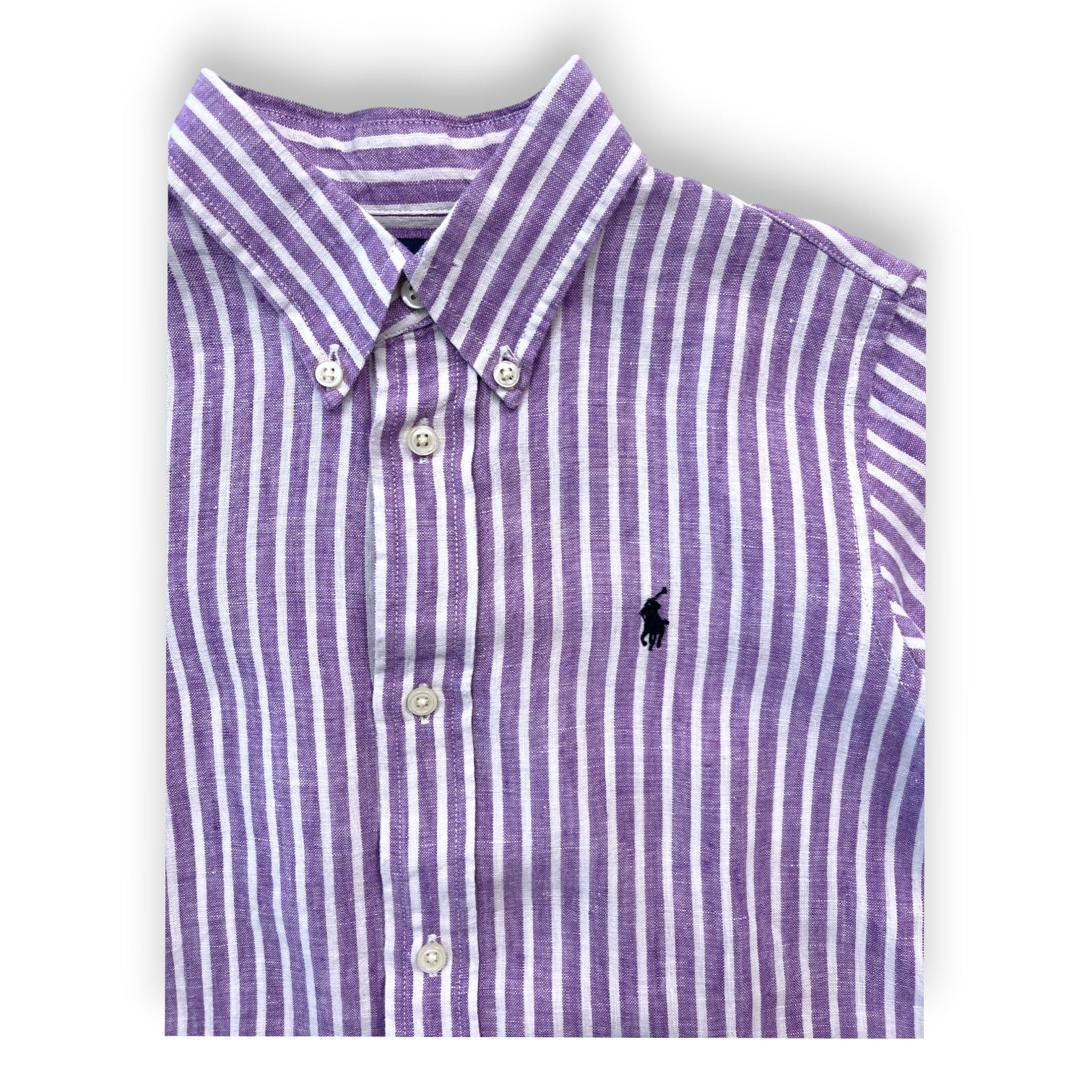 RALPH LAUREN - Chemise en lin rayée violette - 7 ans