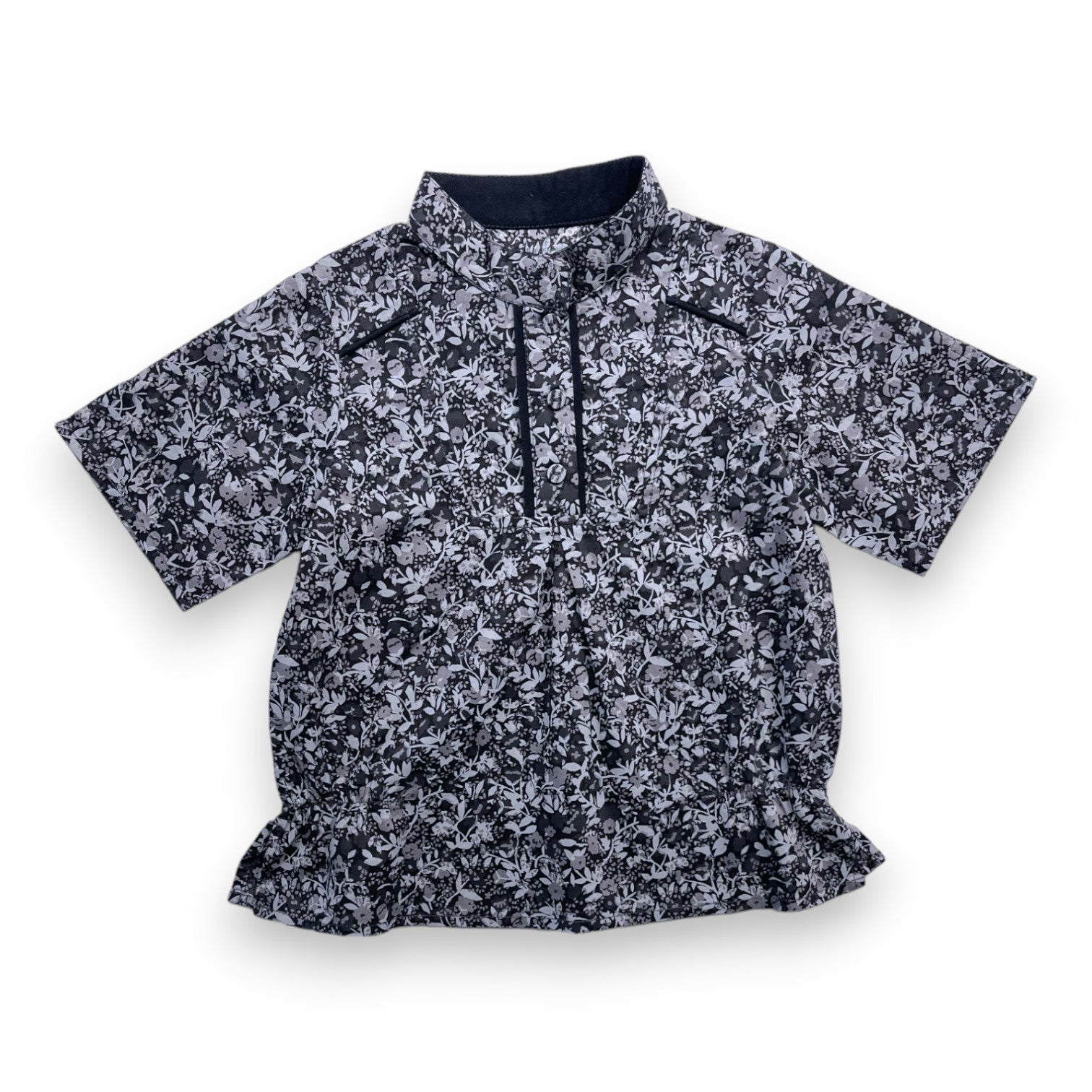 TROIZENFANTS - Chemise manches courtes noire à fleurs (neuve) - 2 ans