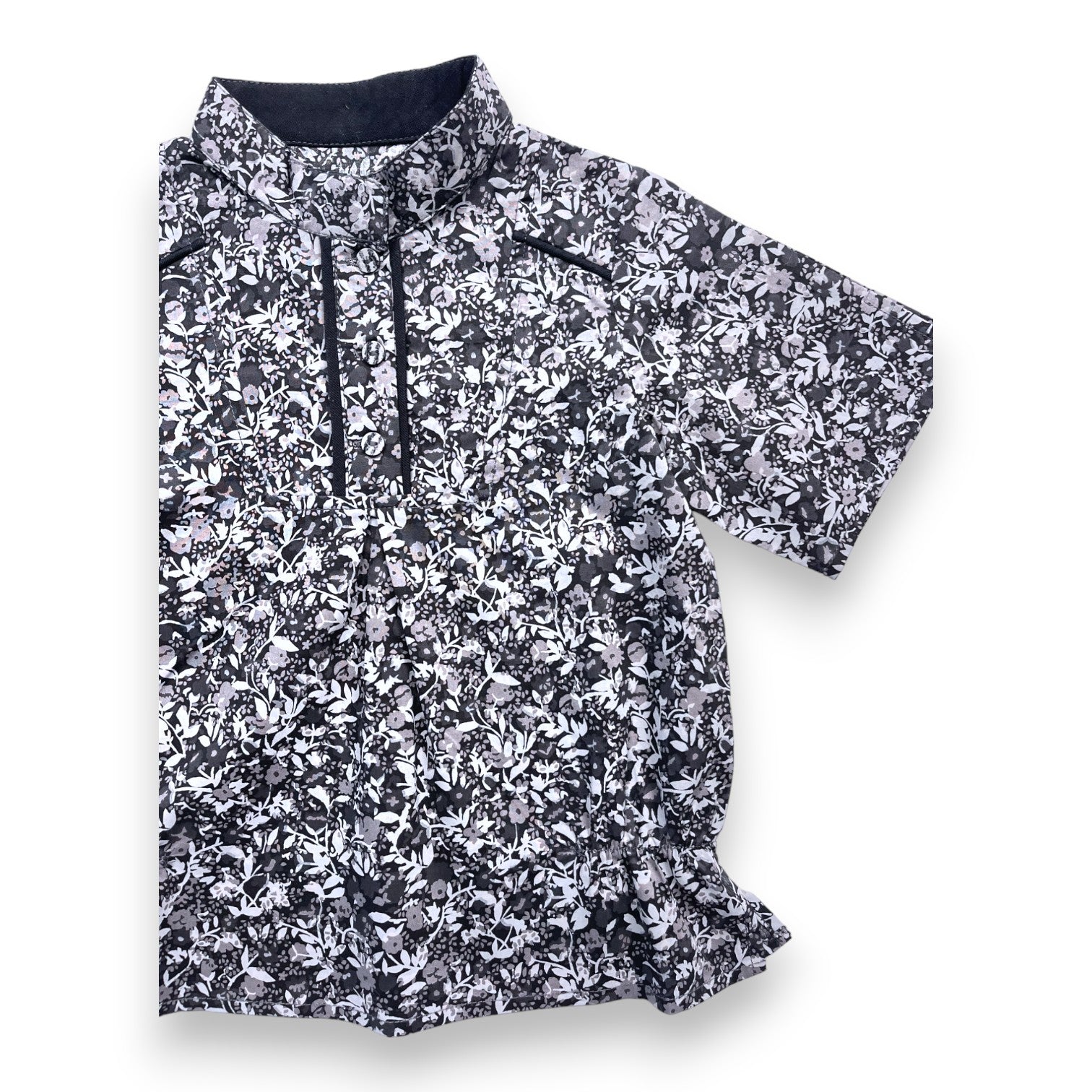 TROIZENFANTS - Chemise manches courtes noire à fleurs (neuve) - 2 ans