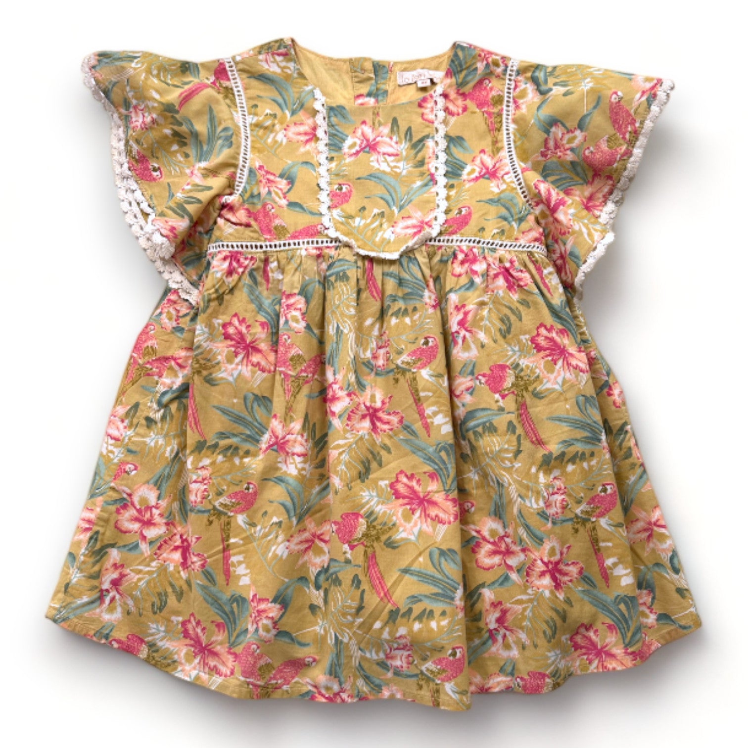 LOUISE MISHA - Robe jaune à fleurs avec dentelle - 4 ans