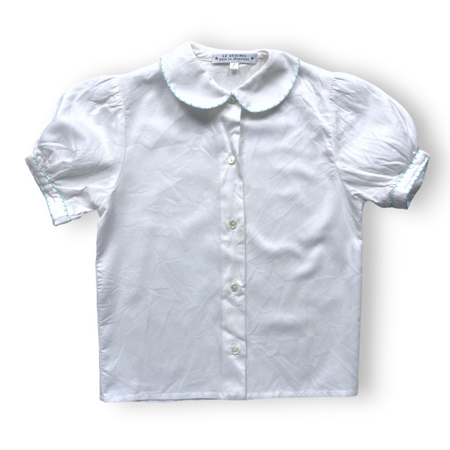 LA CHATELAINE - Blouse blanche liseré bleu - 2 ans