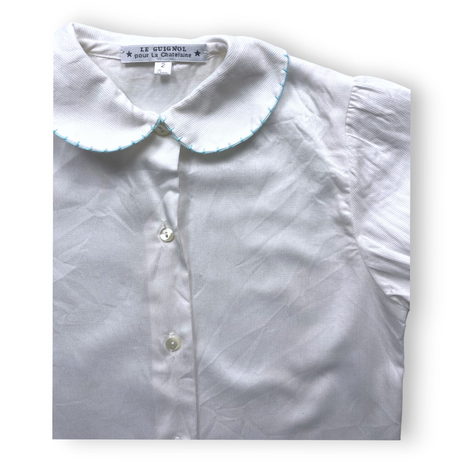 LA CHATELAINE - Blouse blanche liseré bleu - 2 ans