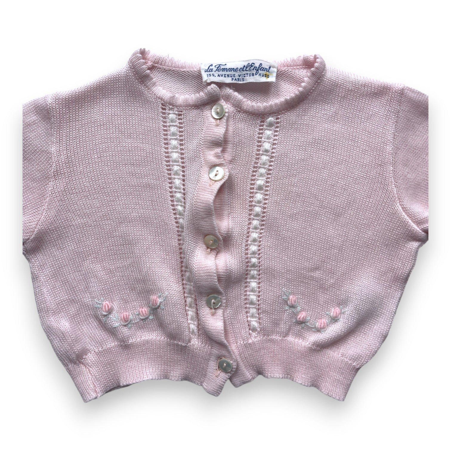 LA FEMME ET L'ENFANT - Cardigan rose brodé - 1 mois