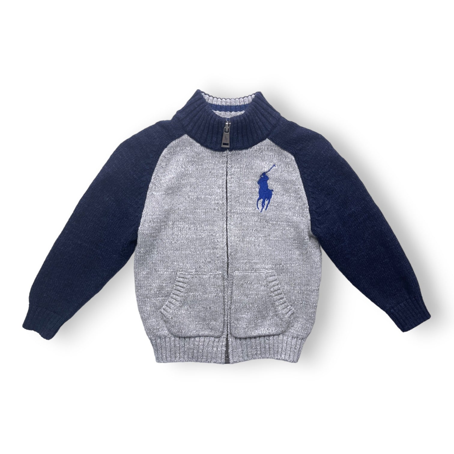 RALPH LAUREN - Gilet gris et bleu à logo brodé - 2 ans