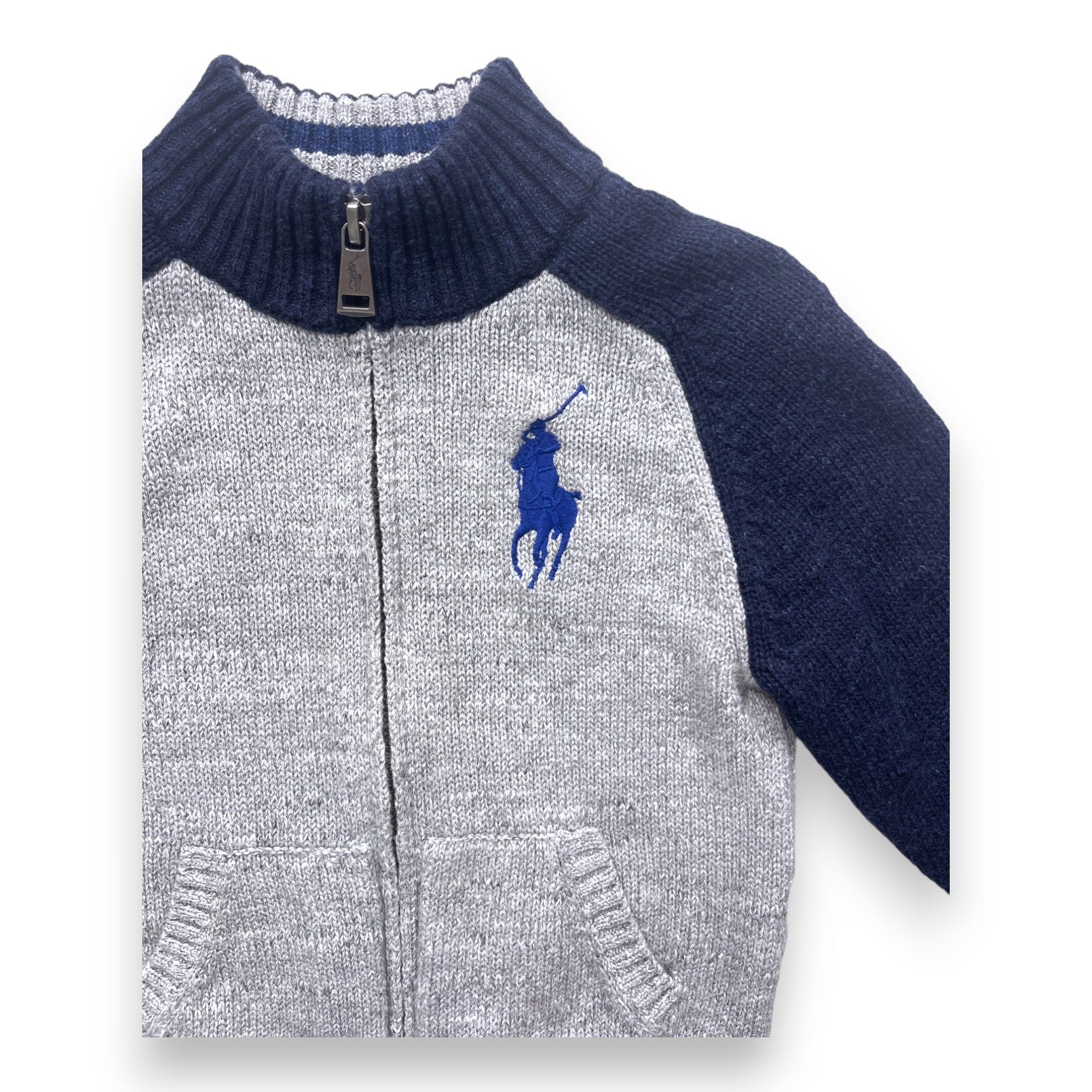 RALPH LAUREN - Gilet gris et bleu à logo brodé - 2 ans