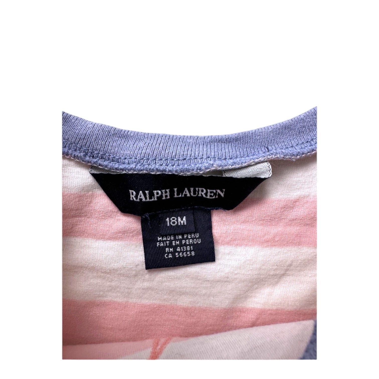 RALPH LAUREN - T-shirt rose et blanc à rayures avec imprimés - 18 mois