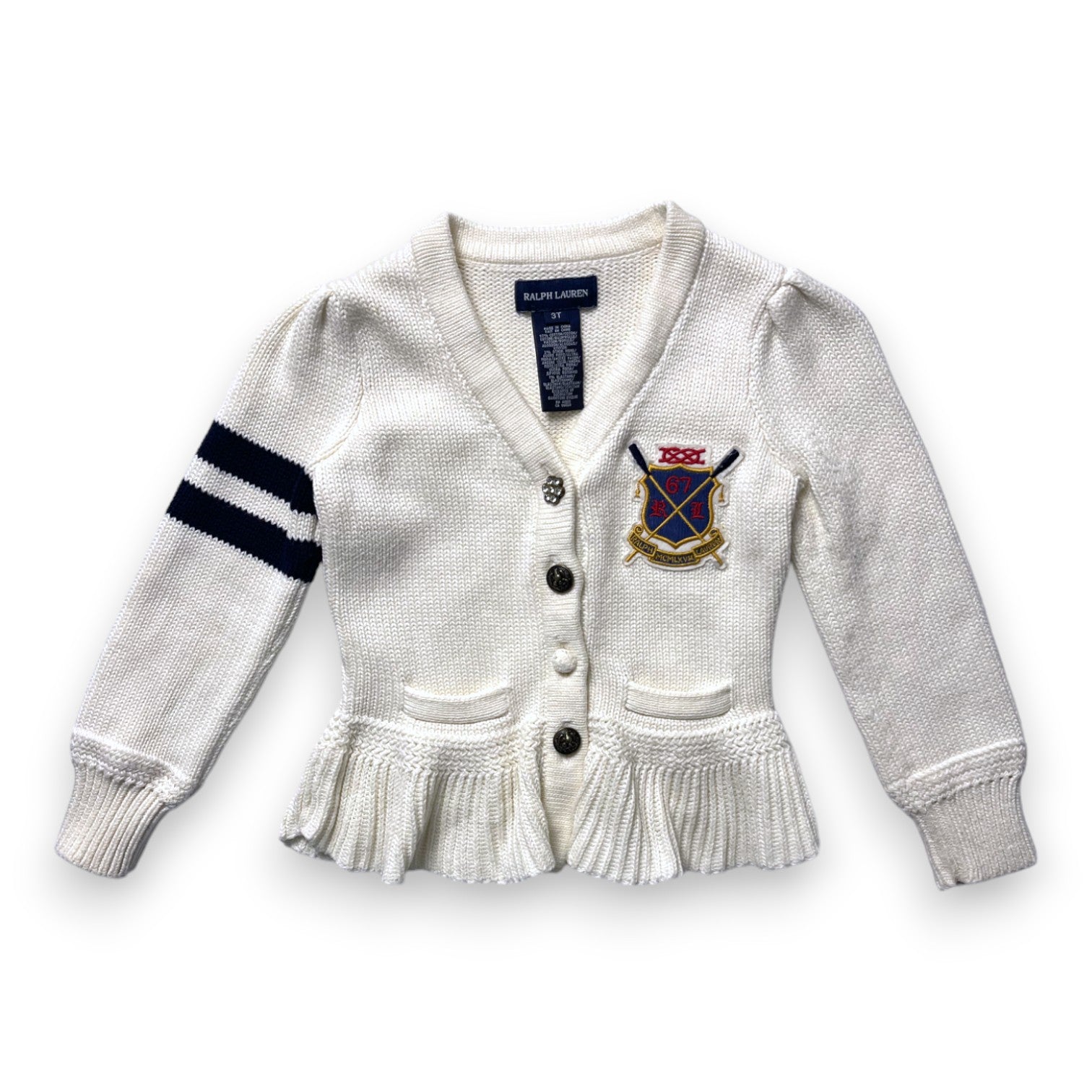 RALPH LAUREN - Cardigan écru à volants - 3 ans