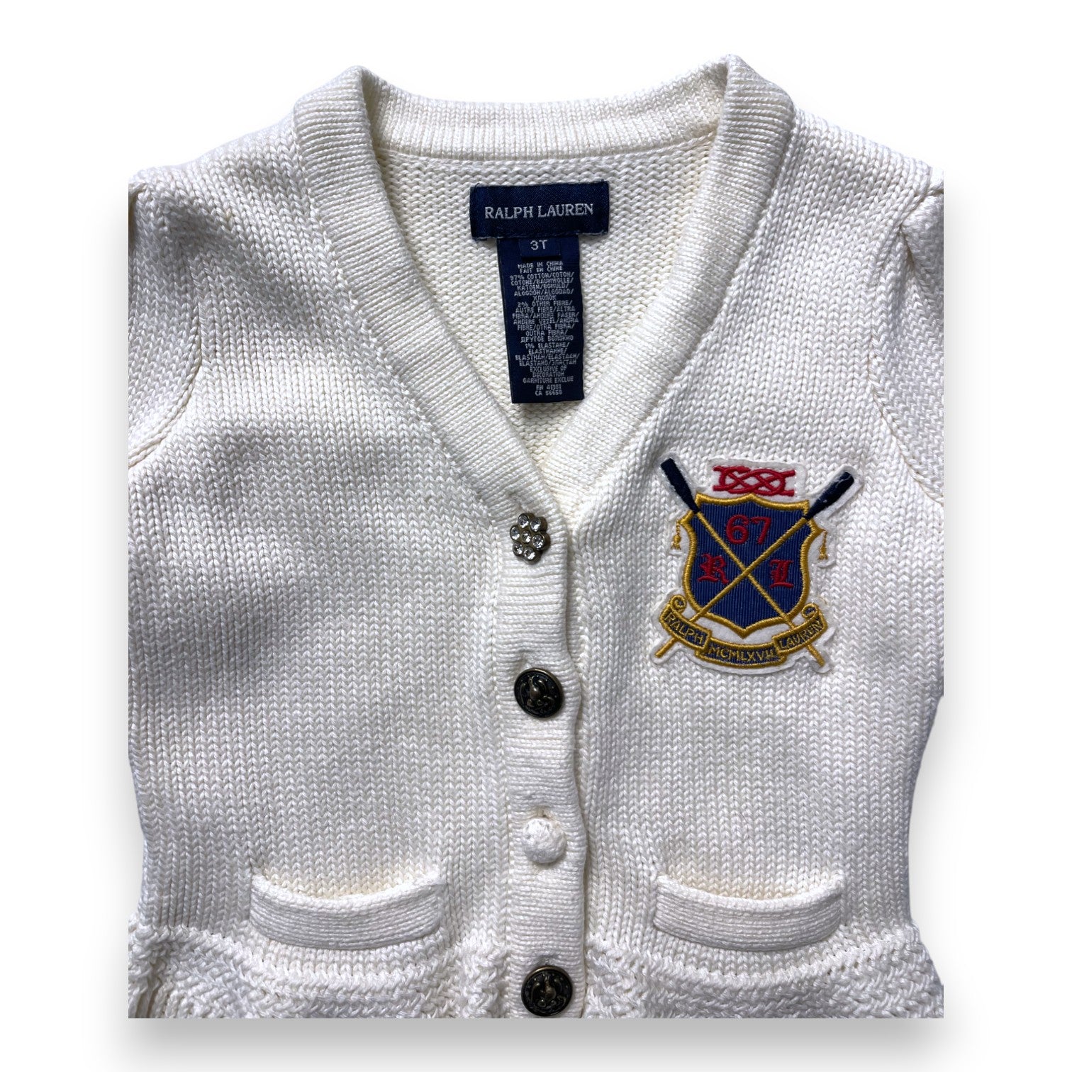 RALPH LAUREN - Cardigan écru à volants - 3 ans