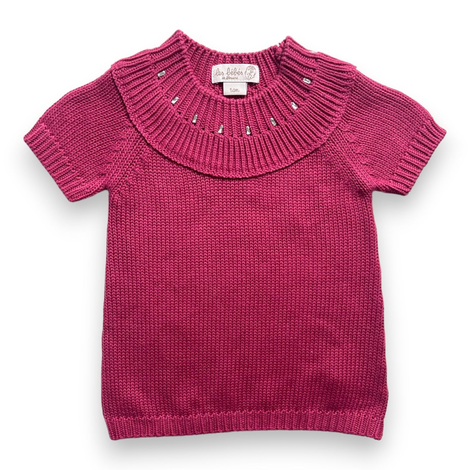 LES BEBES DE FLORIANE - Robe effet tricot rose à strass - 12 mois