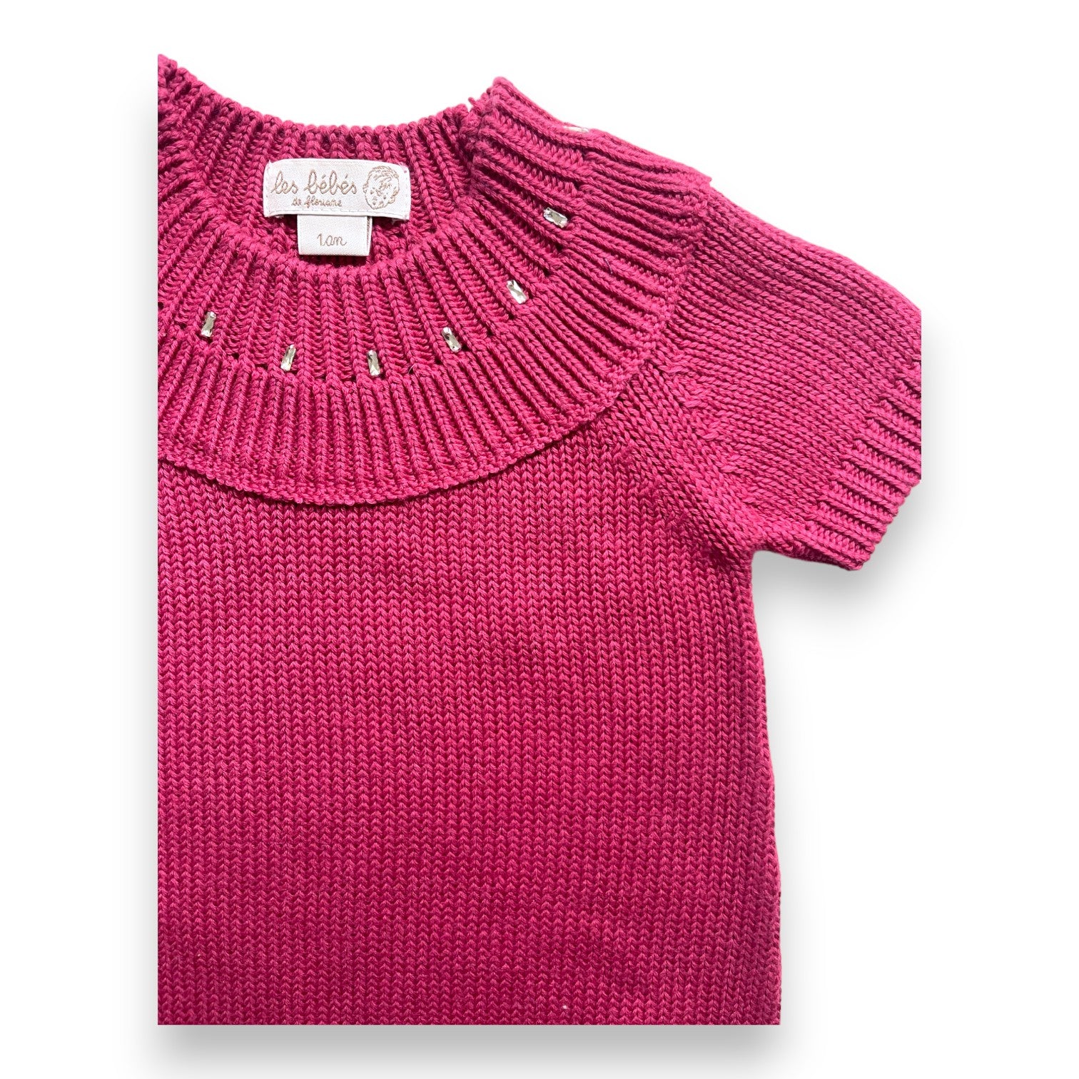 LES BEBES DE FLORIANE - Robe effet tricot rose à strass - 12 mois