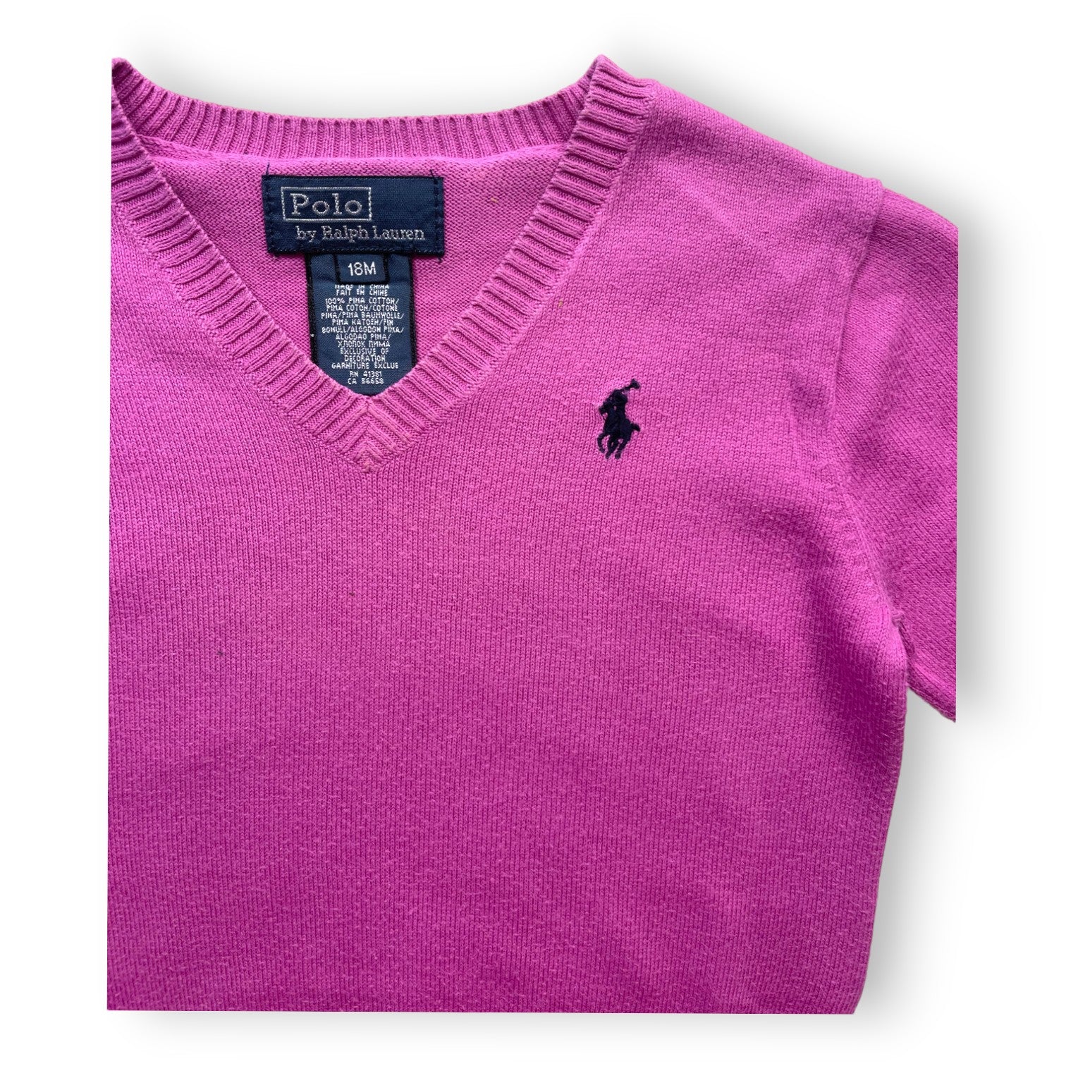 RALPH LAUREN - Pull col V violet - 18 mois