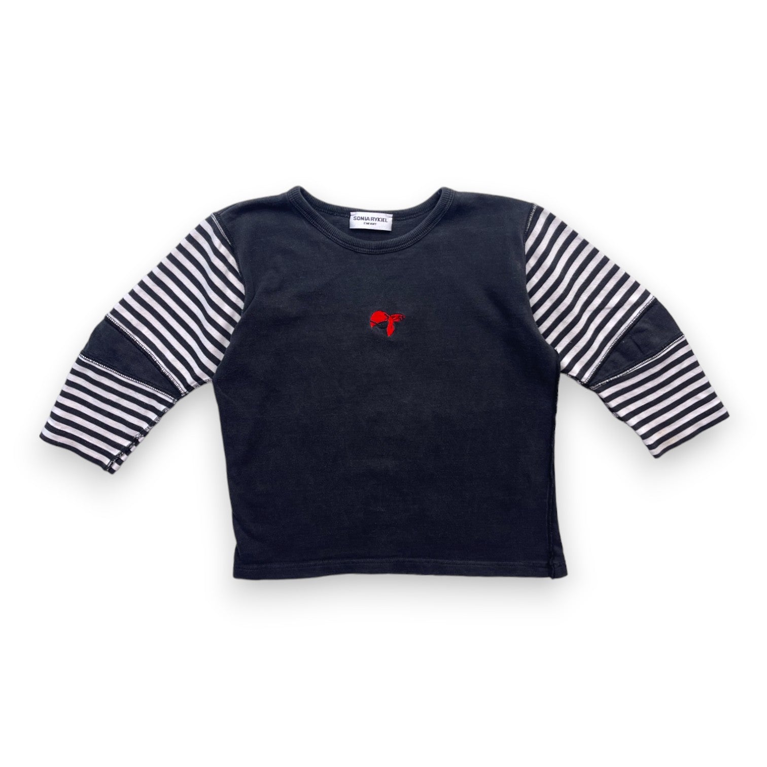 SONIA RYKIEL - T shirt noir à manches rayées - 6 ans