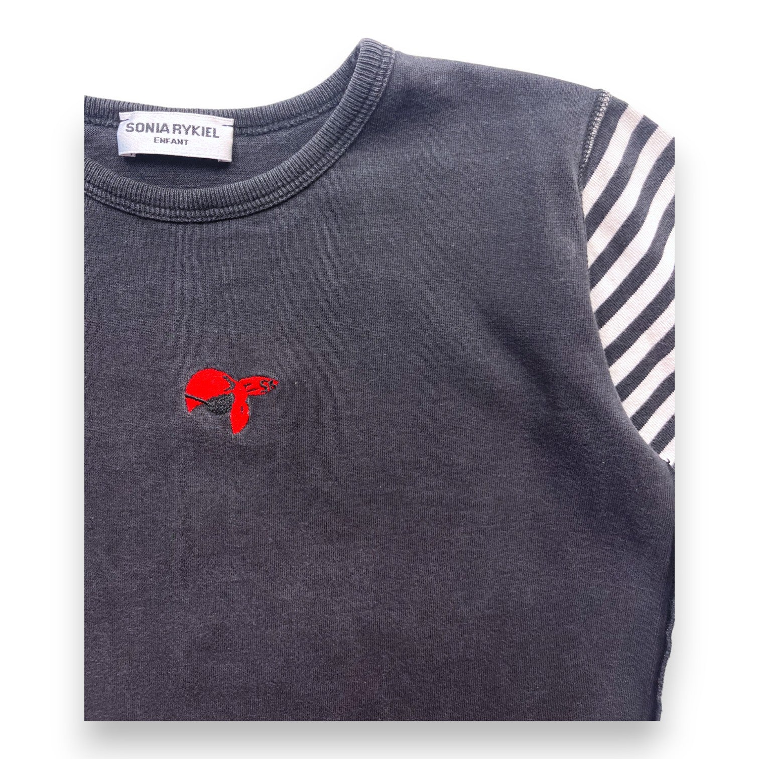 SONIA RYKIEL - T shirt noir à manches rayées - 6 ans