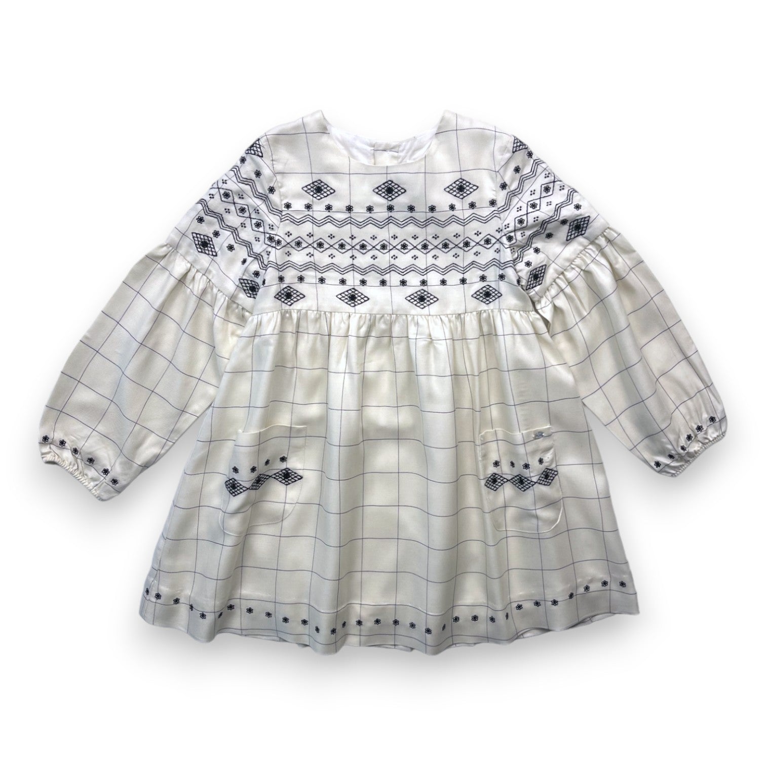 TARTINE & CHOCOLAT - Robe beige à carreaux et broderies noires - 5 ans